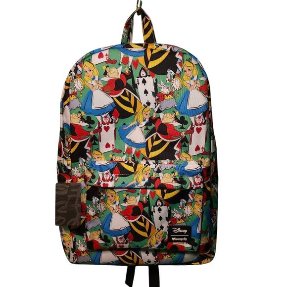 Nylon Backpack Alice In Wonderland NWT Disney Loungefly Heart Logo - Picture 1 of 11